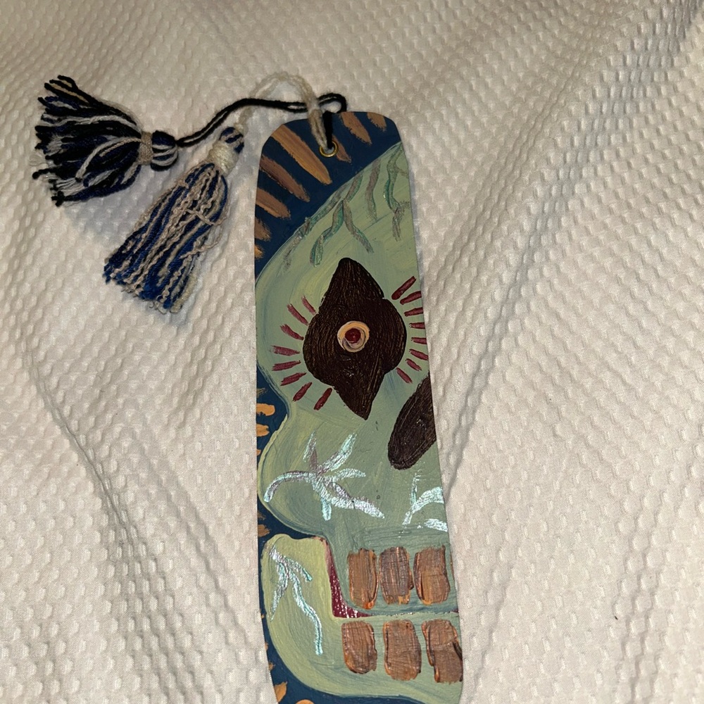 Hand-Painted Skull Bookmark with Tassel